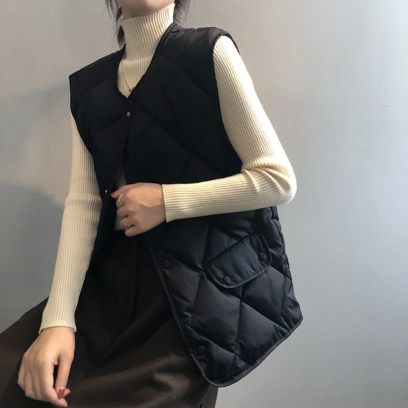 المرأة الخريف الشتاء سترة بلا أكمام سترة مبطن سترة شيك القمم الدافئة زر جيب جديد الصلبة Argyle صدرية تصميم سترات
