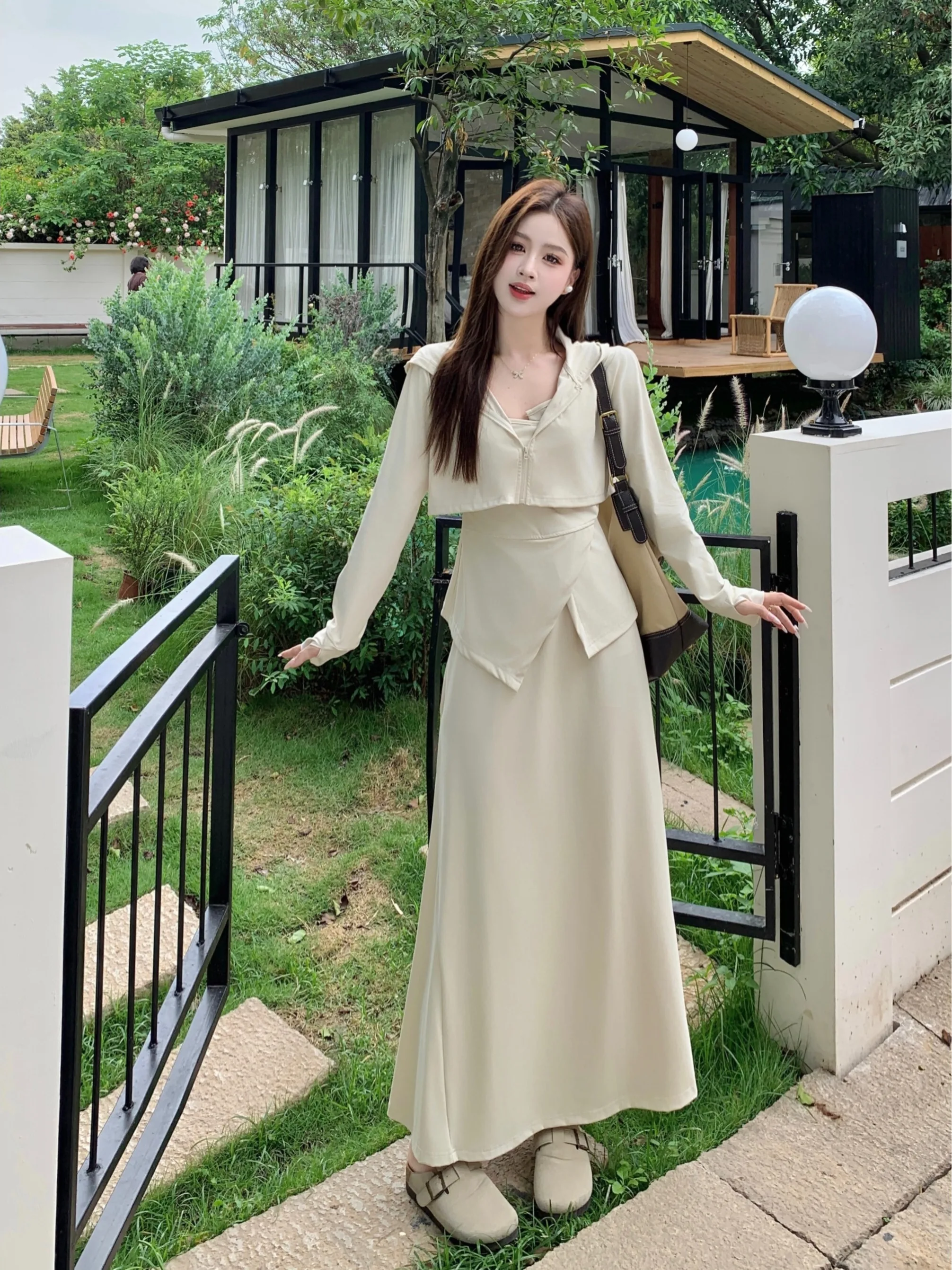 

plus Size Summer New Style Slimming Sun Protection Open Cardigan Tube Top Half Skirt Three Piece Set Women's Fashion Ensemble