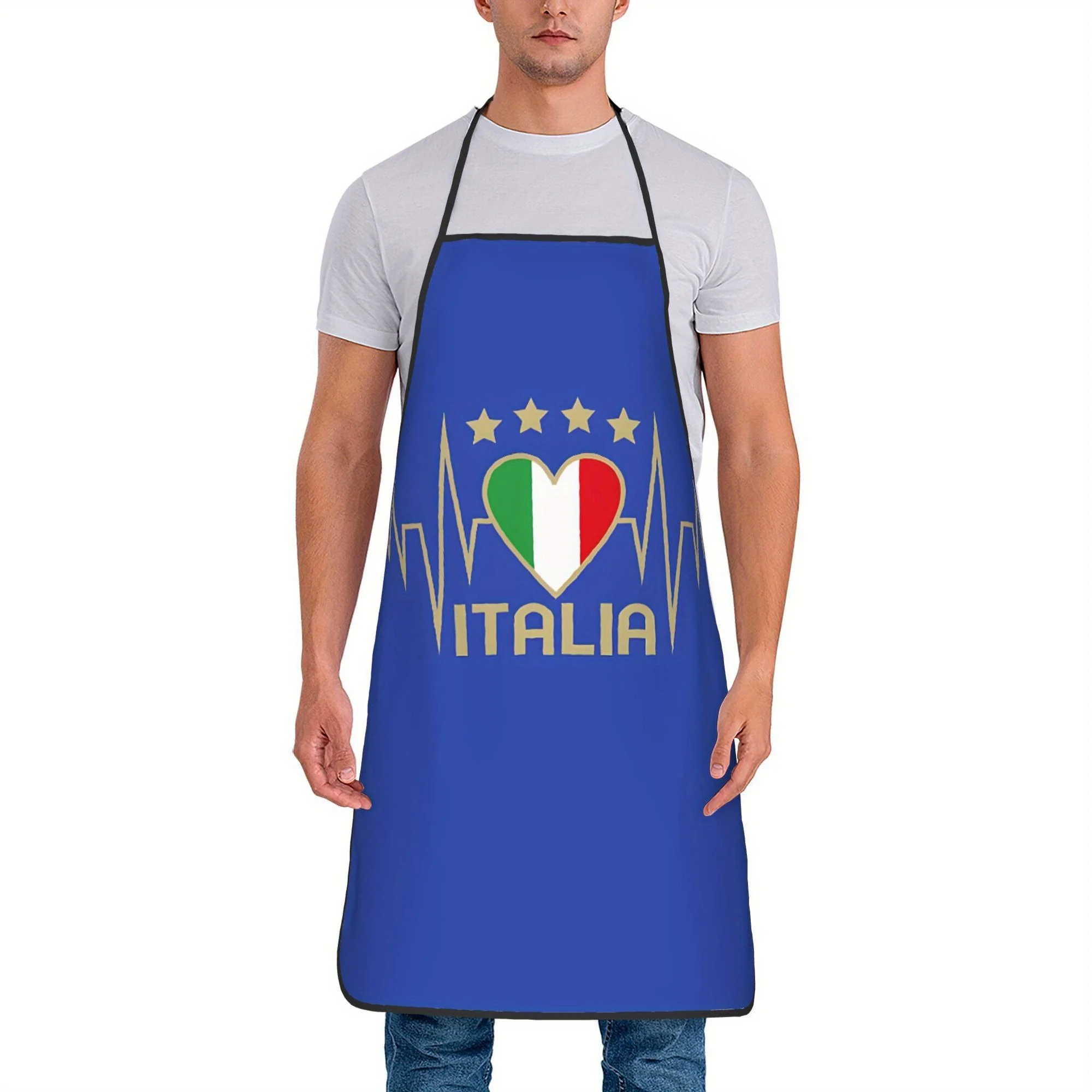 Italy Italia National Flag Heart Beat Star Pattern Waterproof Apron For Italian Family Baking Grilling Sports Fan Party Present