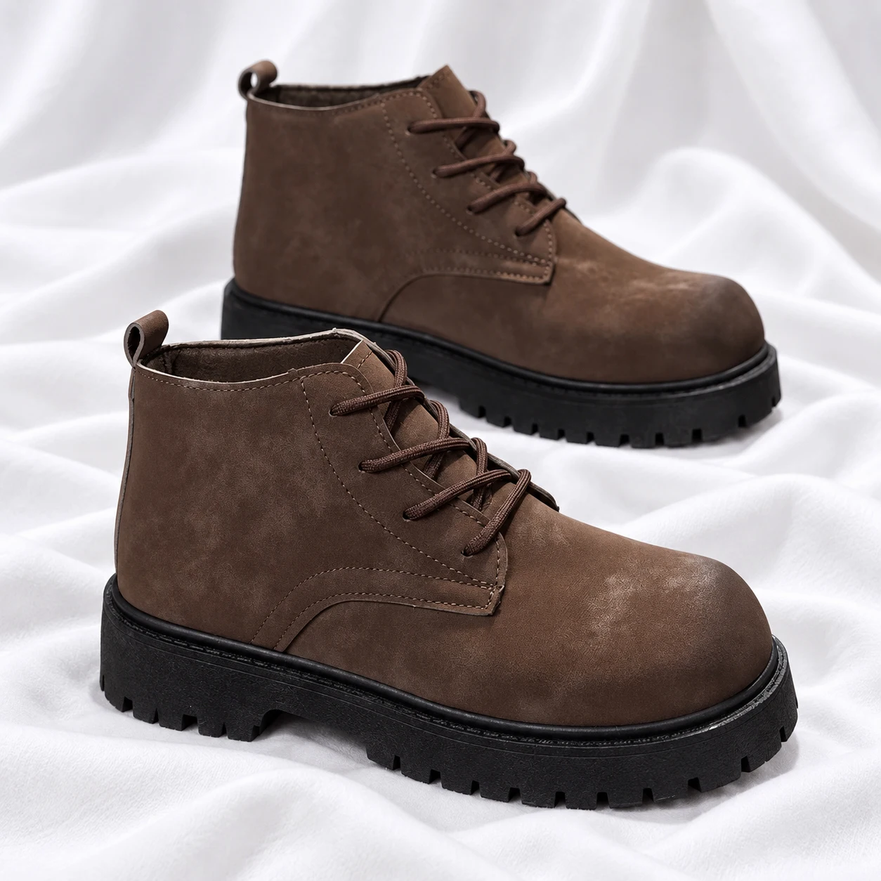 Vintage Burnished Men's Oxford Boots, Thick Sole Big Head Work Derby Boots, Non-slip Wear-resistant Outsole Men Boots