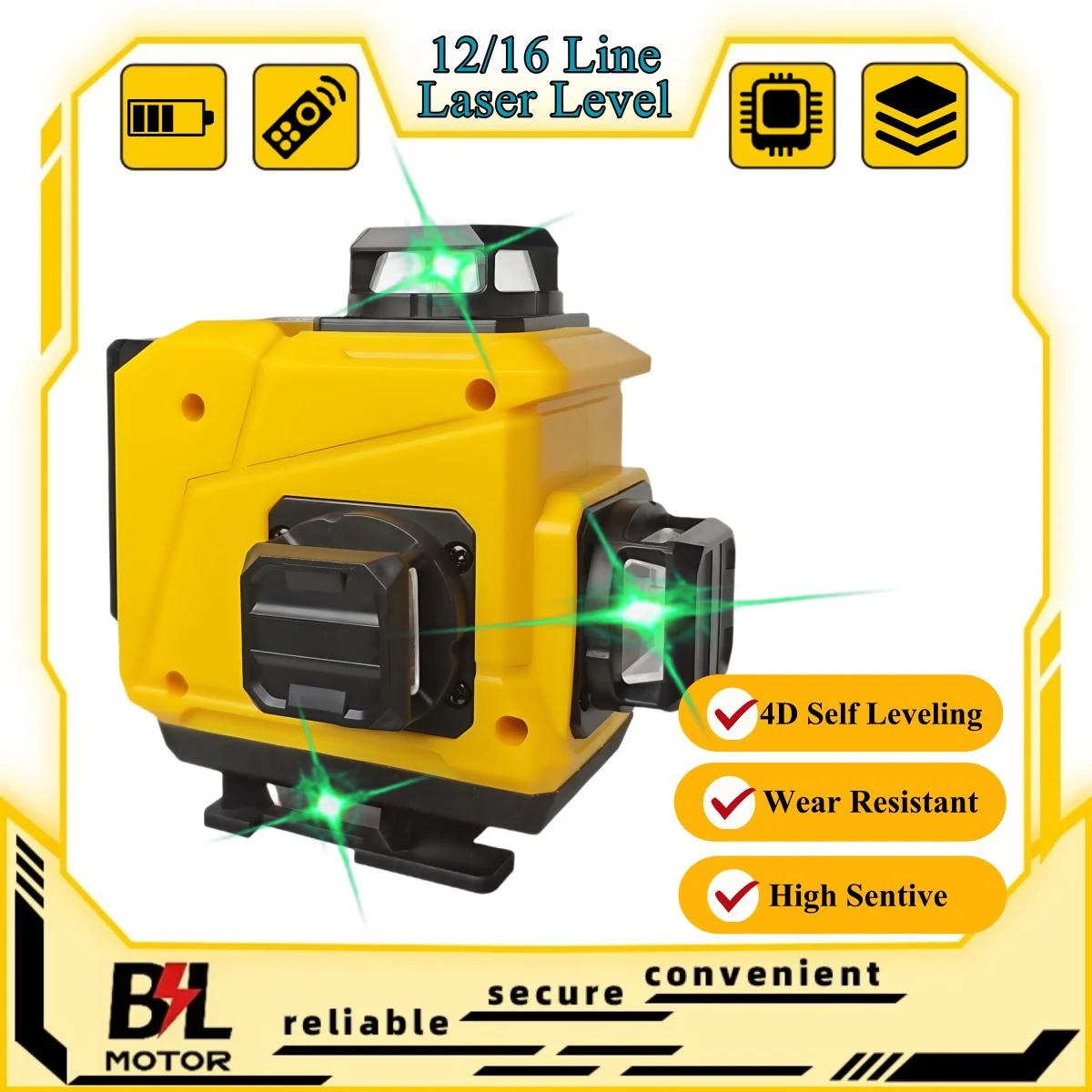 

3D/4D 16-Line Laser Level Self-Leveling 360° Green Beam – Remote Control, Horizontal/Vertical Alignment for Construction
