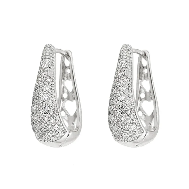 Huitan Trendy Graceful Hollow-out Design Hoop Earrings for Women Silver Color/Gold Color Accessories for Engagement Ceremony