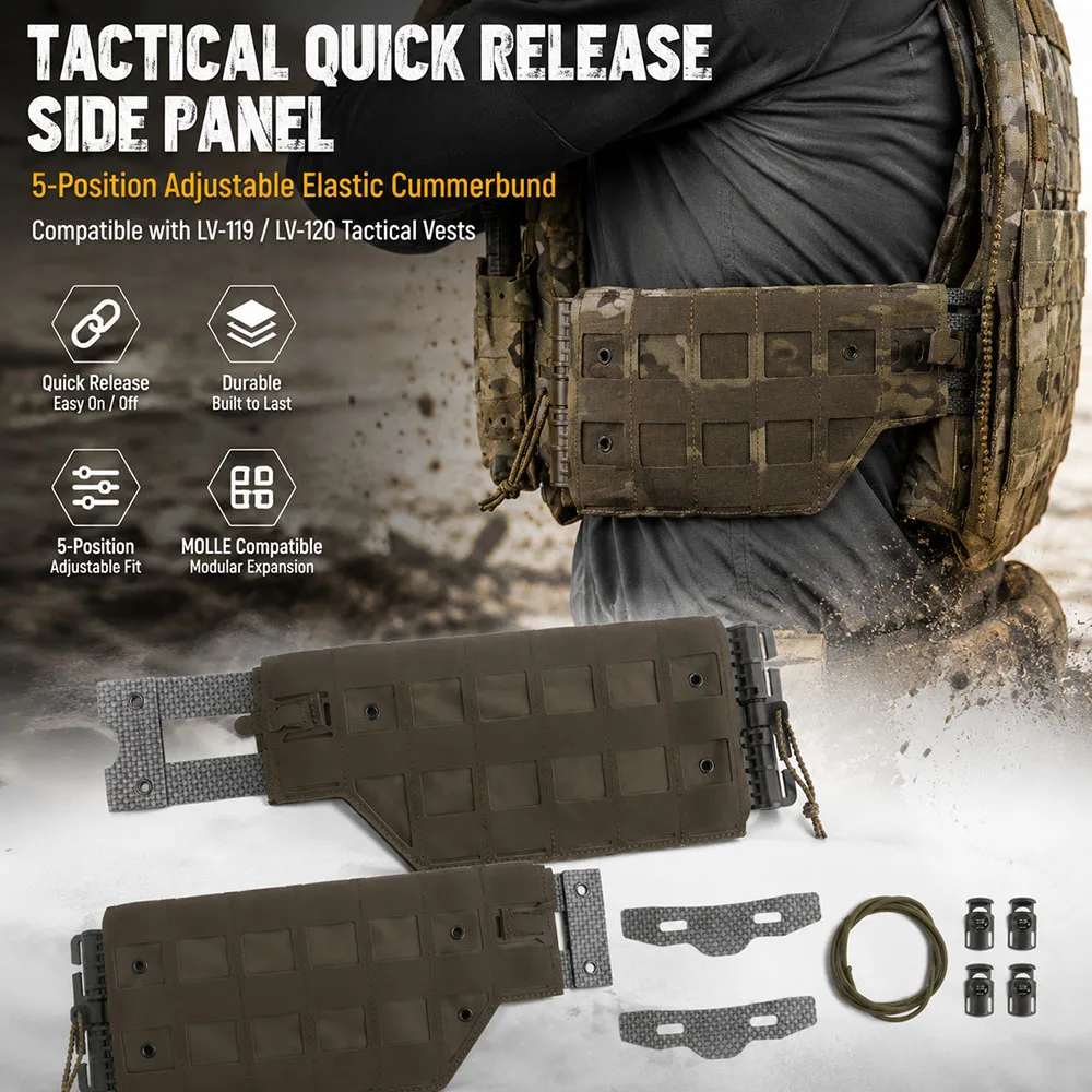 5-Position Adjustable Tactical Quick Release Side Panel MOLLE Elastic Cummerbund Waist Strap for LV119 120 Vest Airsoft Gear