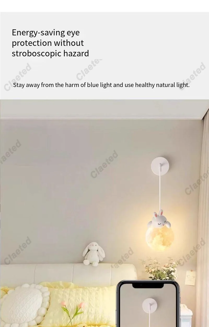 Criativo Lua Cartoon Animal LED Luz Pingente, Crianças e Bebês Quarto, Iluminação de Cabeceira, Luminárias Decorativas