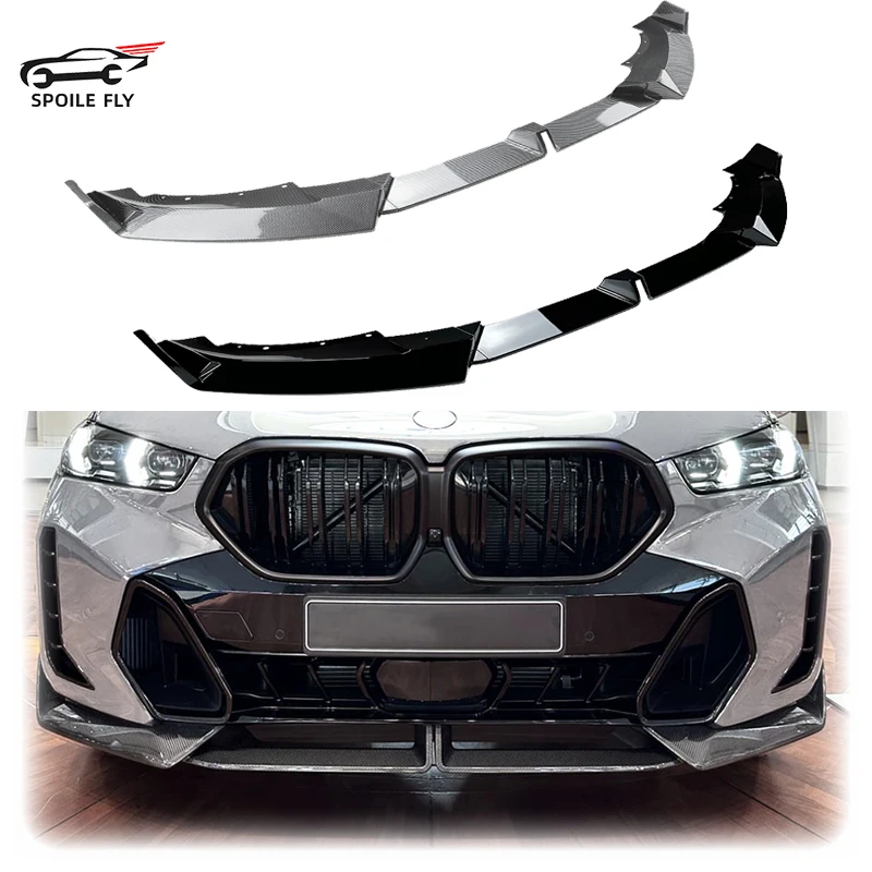 

3x 2023 To Up For BMW X6 G06 LCI M Sport Car Front Bumper Lip Spoiler Splitter Diffuser Exterior Decoration By ABS Gloss Black