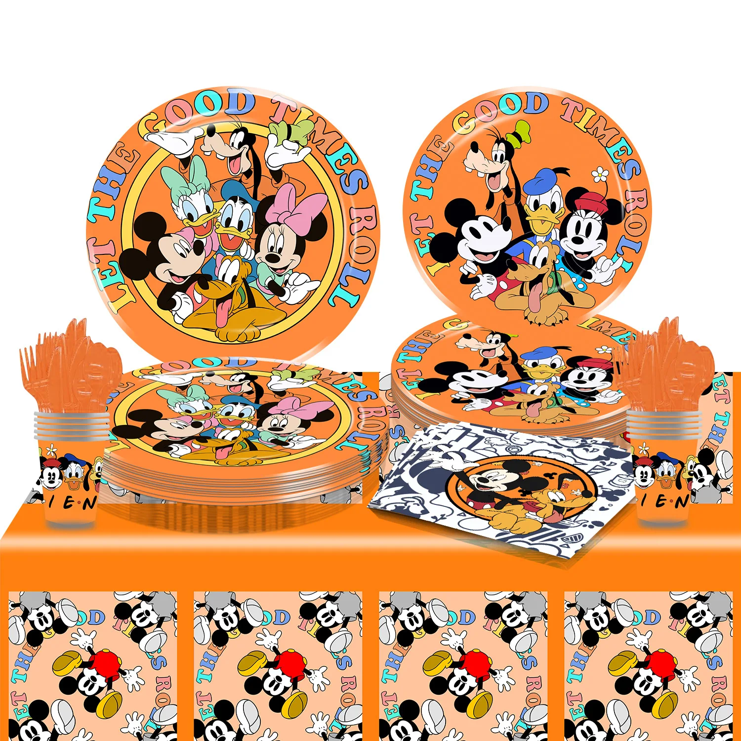 Disney-vajilla desechable de Mickey Mouse para niños, decoración de fiesta de cumpleaños, Fondo de globo, suministros de fiesta de cumpleaños