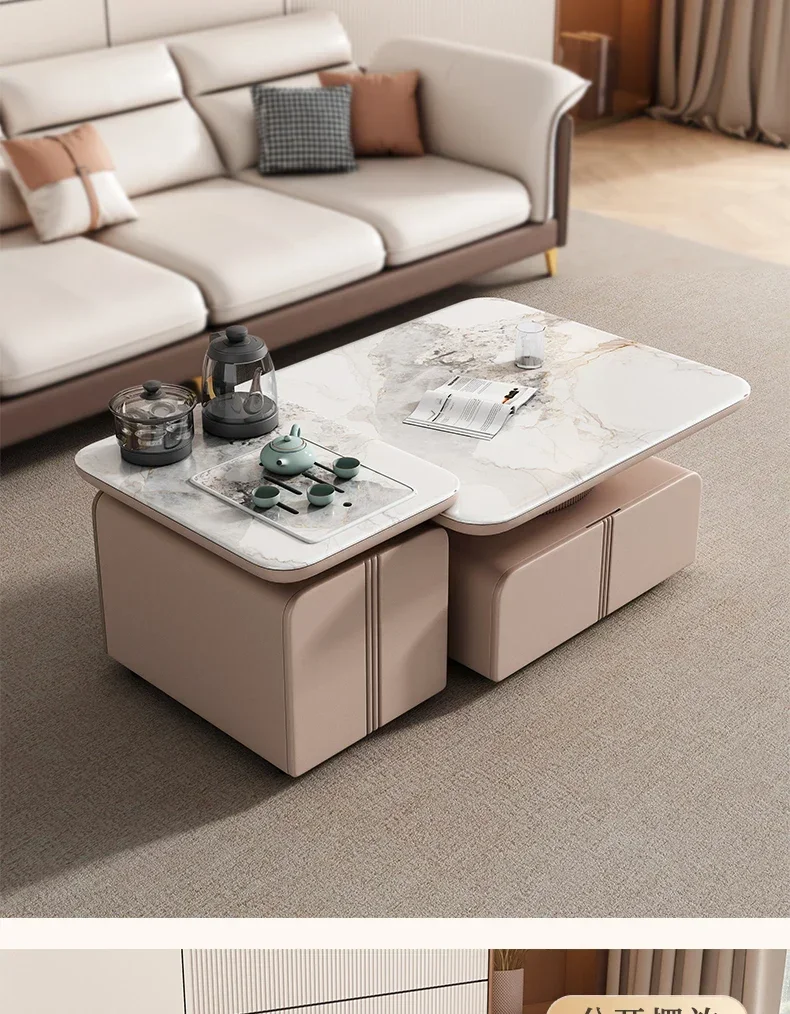 Light luxury slate tea shop for small apartments modern simple multifunctional lift coffee table with tea making