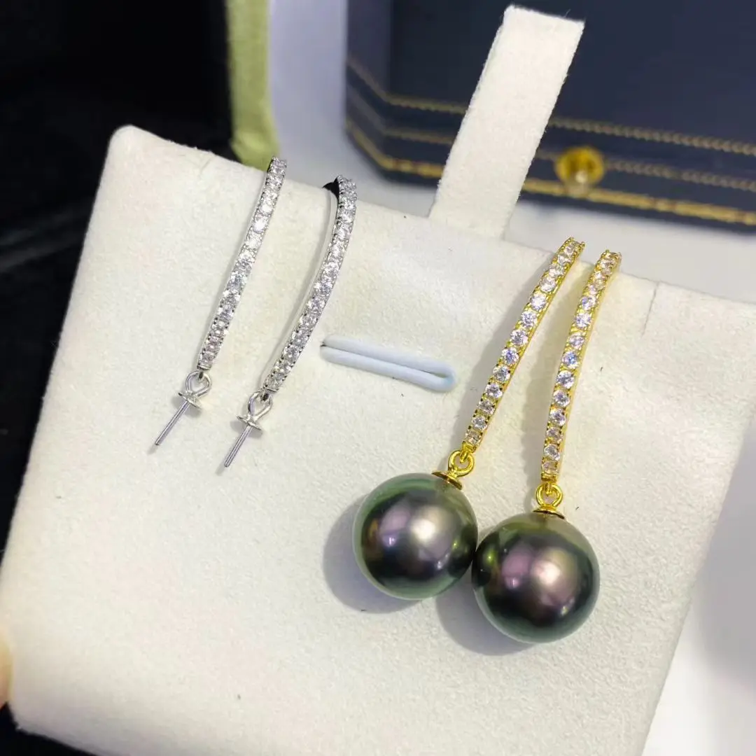 

Wholesale S925 Sterling Silver Earrings Mount Findings Settings Base Mounting Parts Accessory for 9-11mm Pearls 5 pairs/lot