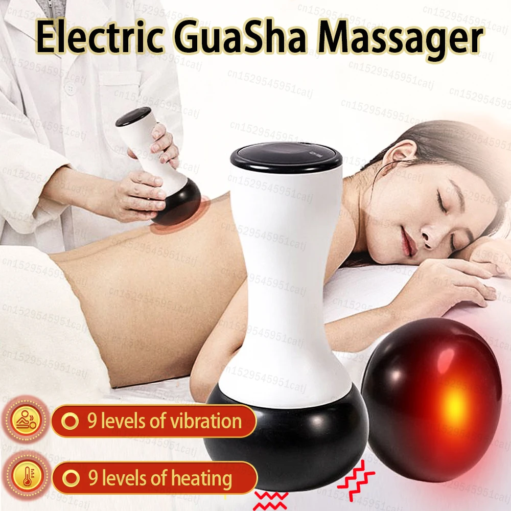 Hot Stone Electric GuaSha Massager Natural Bianstone Scraping Back Neck Relax Muscles Massage Vibration Skin Lift Care Spa