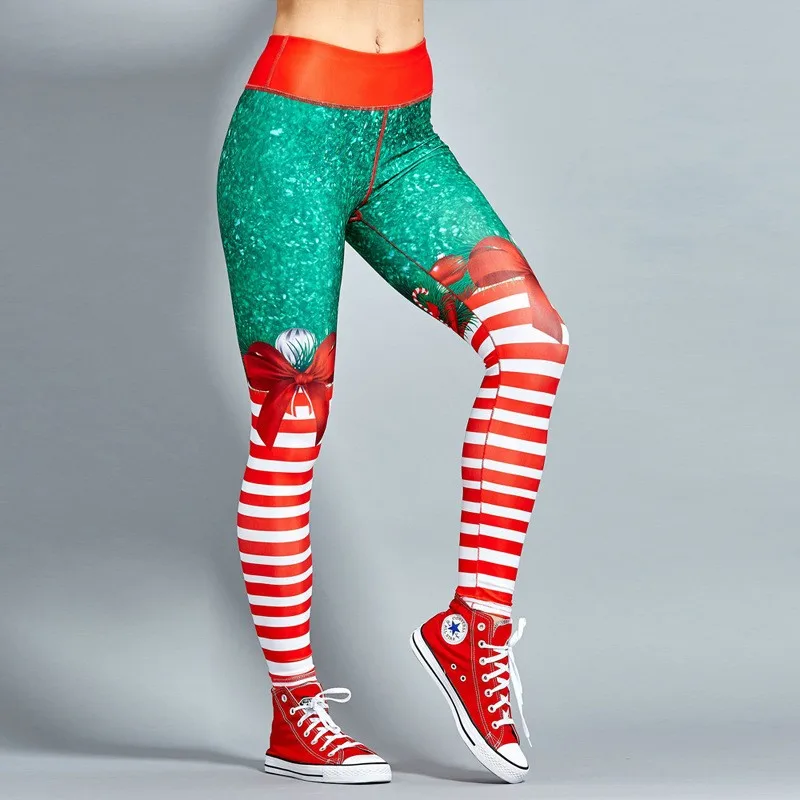 Leggings con estampado navideño de cintura alta para mujer, pantalones deportivos ajustados para Fitness, Yoga, pantalones elásticos de entrenamiento, pantalones sexys para mujer