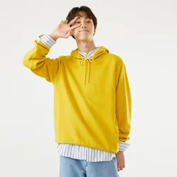 Metersbonwe hooded fleece sweatshirt for men warm sweatshirt solid color velvet new autumn and winter Brand Tops