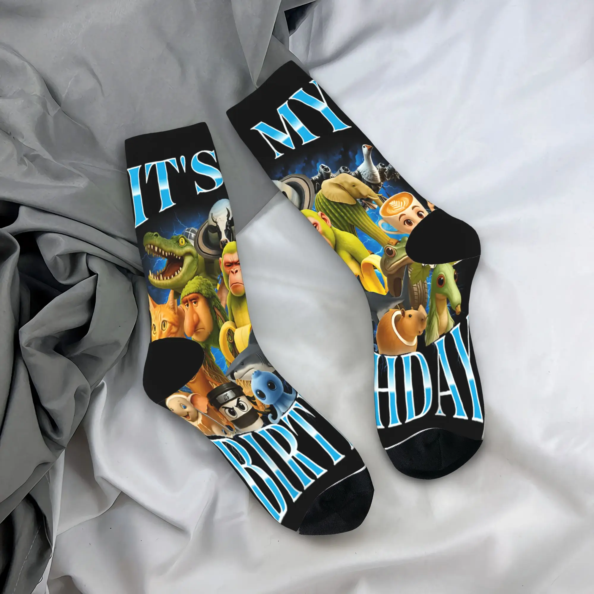 

Взрослые мужские носки, итальянские чулки Brainrot It's My Birthday, зимние готические мягкие дышащие носки, противоскользящие носки для бега с графикой