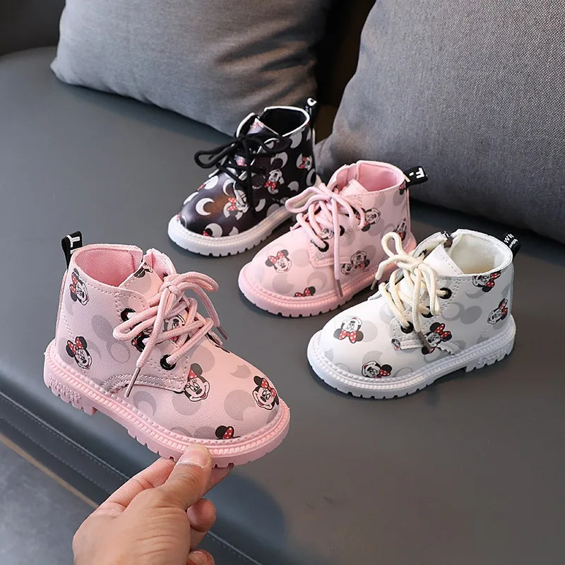 

Spring Winter Kids Girl Cotton Snow Boots Princess Causal Shoes Cartoon Mickey Mouse Minnie Sneaker Children Toddler Martin Boot