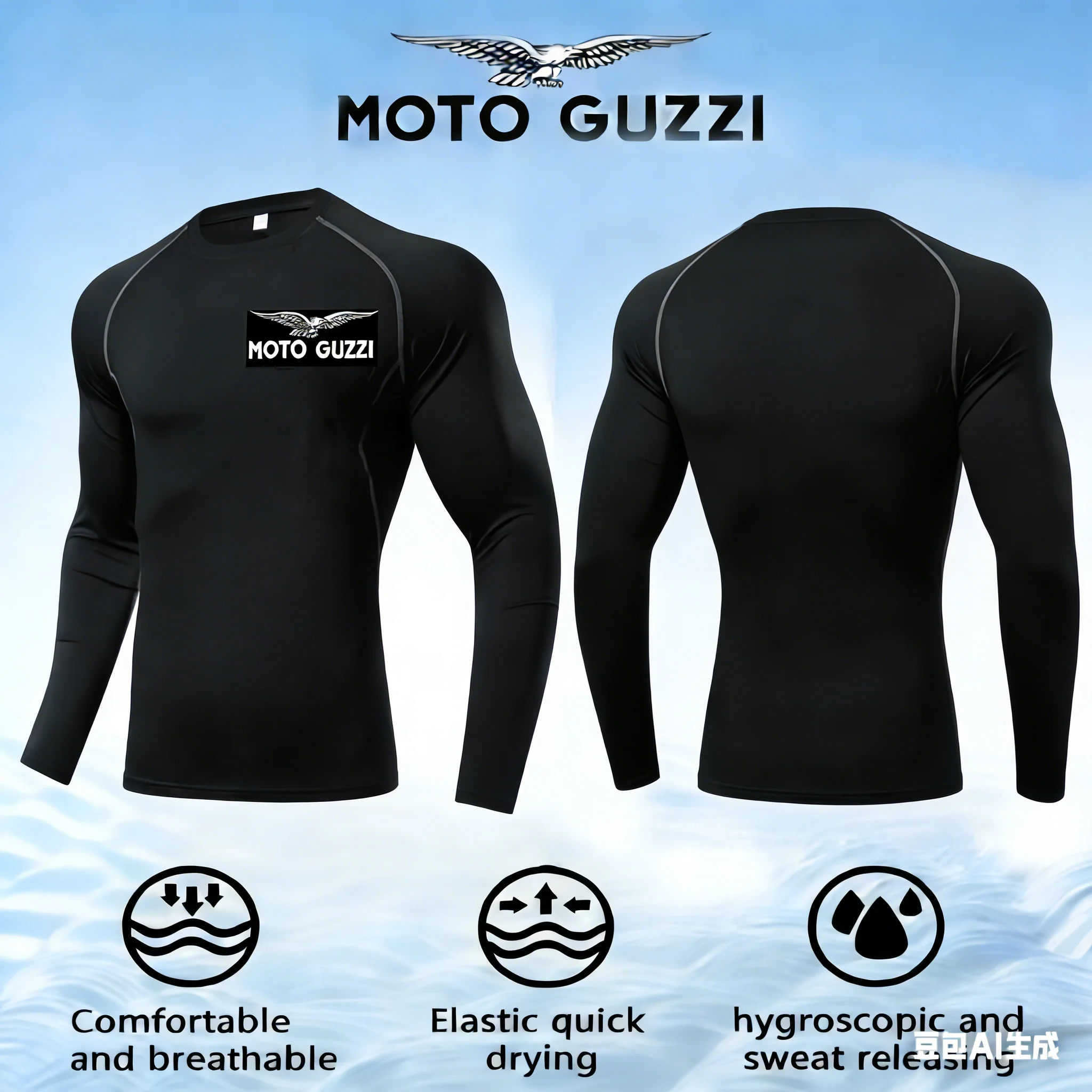 

Moto Guzzi Print Men's Compression T-Shirt Long Sleeve Quick Dry Casual Streetwear Top for Motorcycle Riding Gym Fitness