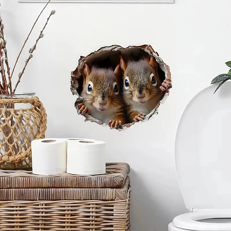 ملصقات السنجاب والماوس المضحكة، تنطبق على الحائط، والباب، والخزانة، والنافذة، وديكور السيارة، وشارات حيوانات من الفينيل، وجدار فني S774 #3