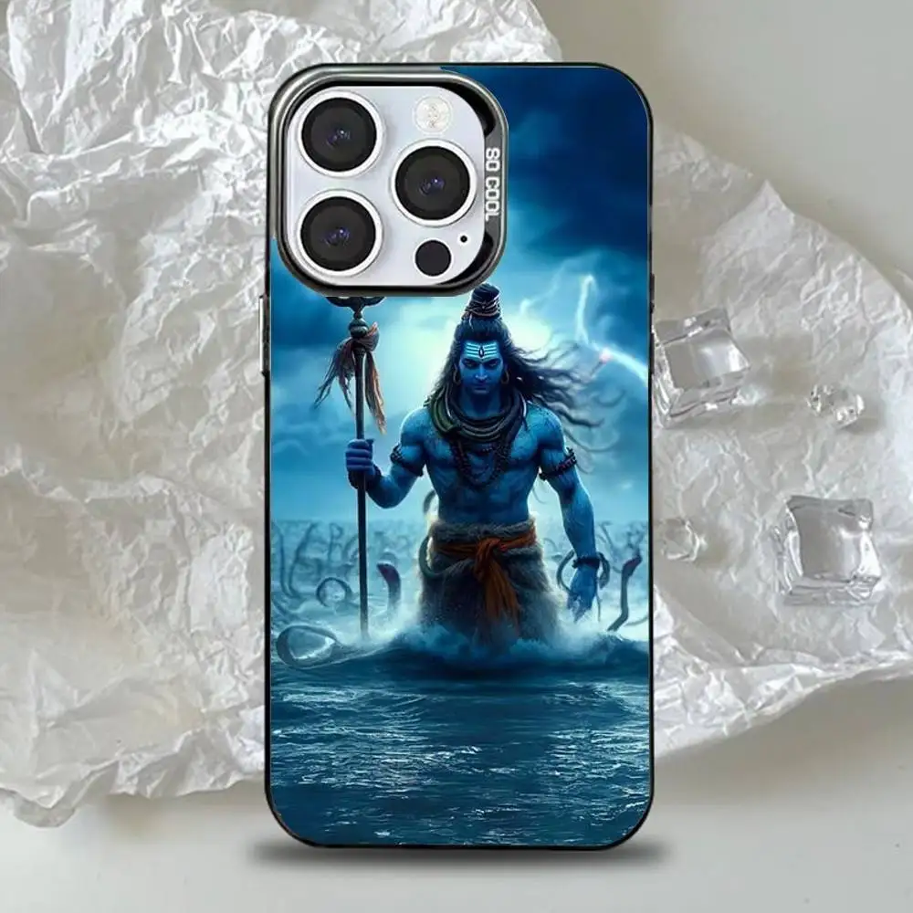 حافظة هاتف L-Lord S-Shiva H-Hindu God لهاتف iPhone 16,15,14,13,12,11,Pro,Max,Plus,Mini,XS,SE مضادة للسقوط باللون الأسود غير اللامع