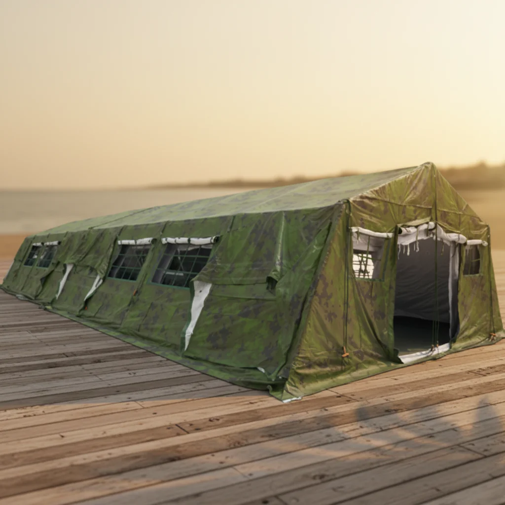 Luxury 80 Sqm Modular Frame Large Camouflage Tactical Camping Tent With Inner Liner Durable Lightweight Fiberglass Pole