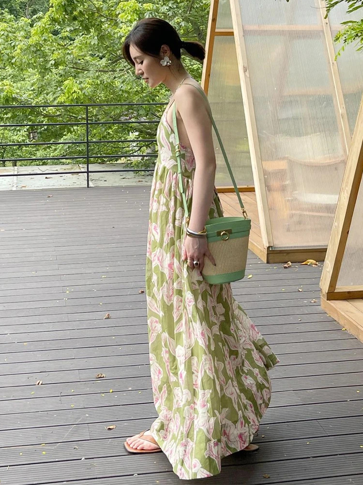 엘레 바이온 플로럴 프린트 오프숄더 스트랩 드 여성용 여름 하이웨이스트 A라인 가운 럭셔리 경량 드