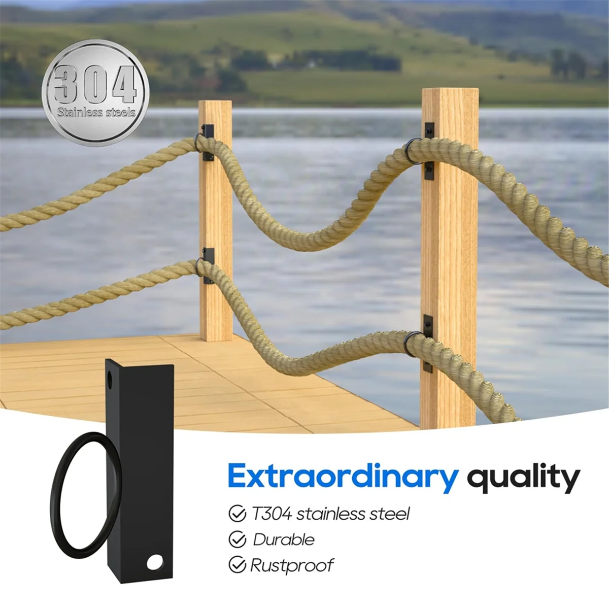 A002 4Pack 2inch Rope Support Holder for Corner Post Drop Ring Brackets Stainless Steel Decorative for Rope Fencing