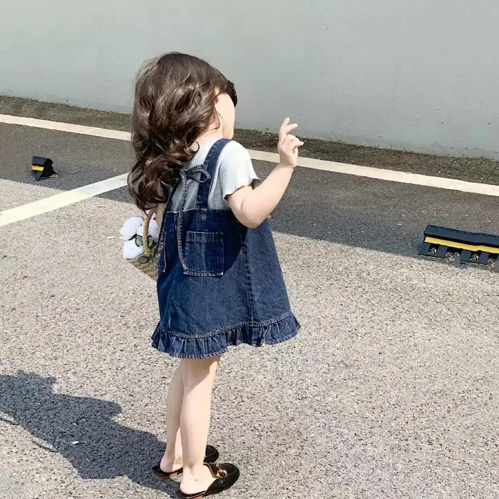 2022 Girls Kids Denim Dress+tops T-Shirts,fashion Casual Baby Summer Clothing Set Children Costume Robe Fille Clothes