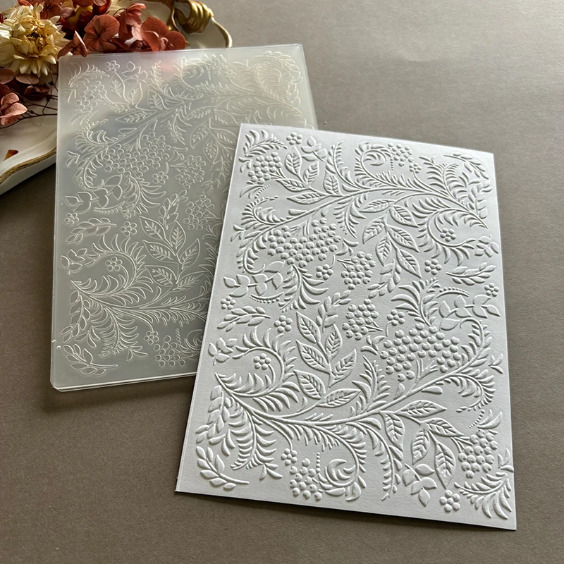 Embossed plastic folder, leaf vein whispering flower background design, used for DIY Paper Cuttings book, card making, festival