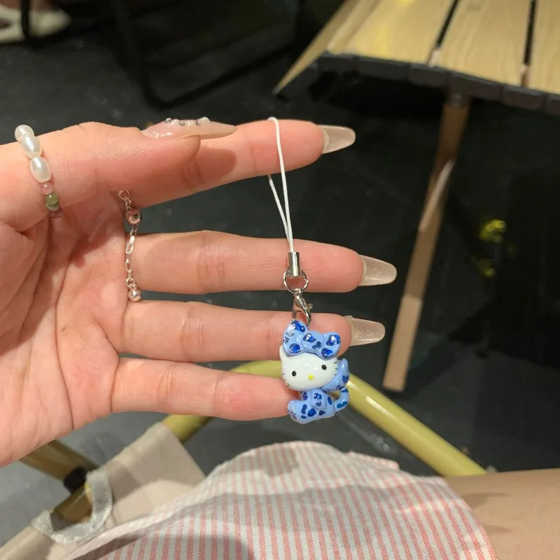 Hello Kitty Keychain Cute Cartoon Phone Case Accessories Leopard Pattern Angel Desktop Decoration Girl Student Gift Wholesale