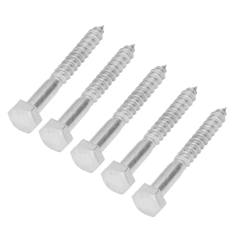 304 Stainless Steel Half Thread Bolt Wood Hex Lag Screws Self Tapping Wood Coach ScrewM6x50MM