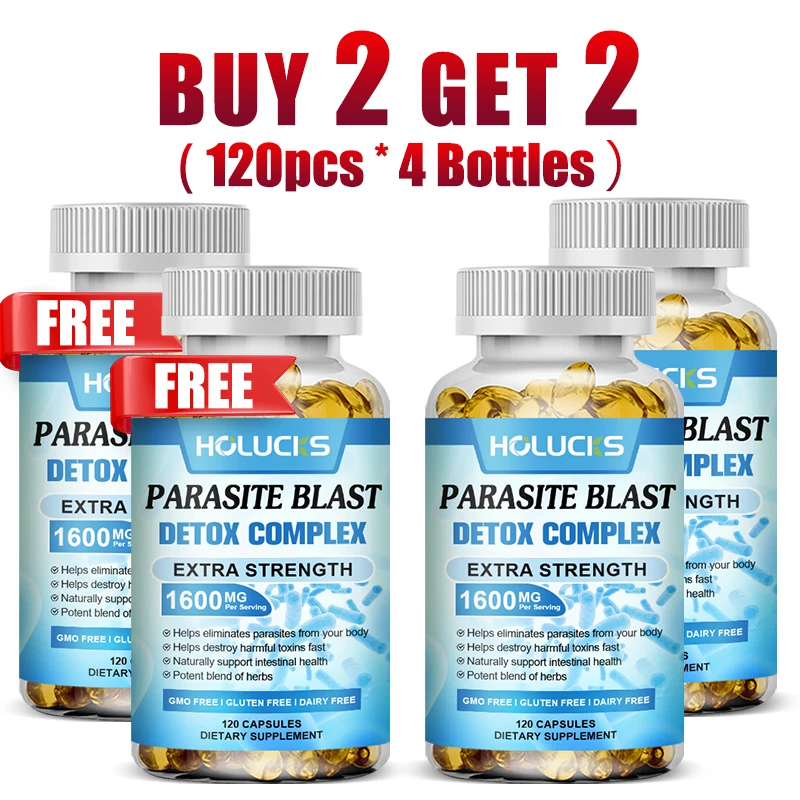 HOLUCKS Parasite Blast Detox Complex Capsules 1600mg, with Wormwood & Black Walnut, Intestinal Cleanse & Gut Health Support