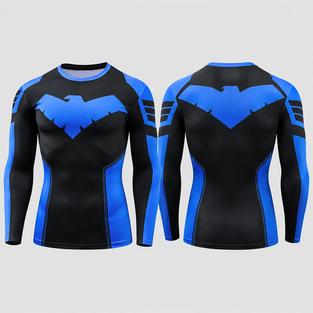 Men's Nightwing Compression   T-Shirt 3D Print Quick Dry Athletic Gym Workout Rash Guard Superhero Cosplay Top