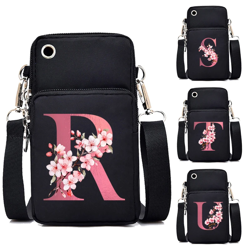 26 Sakura kwiatowy alfabet torba na ramię kobiety torba na telefon komórkowy Mini nastolatek listonoszówka portfel mała torebka CrossBody kobiet