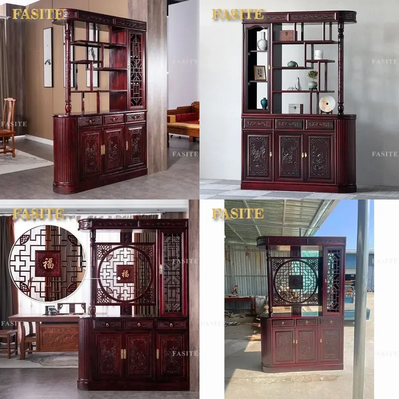 For Solid Wood Screen Cabinet Double Sided Carved Fu Character Hollow Sour Branch Color Living Room Partition Household High