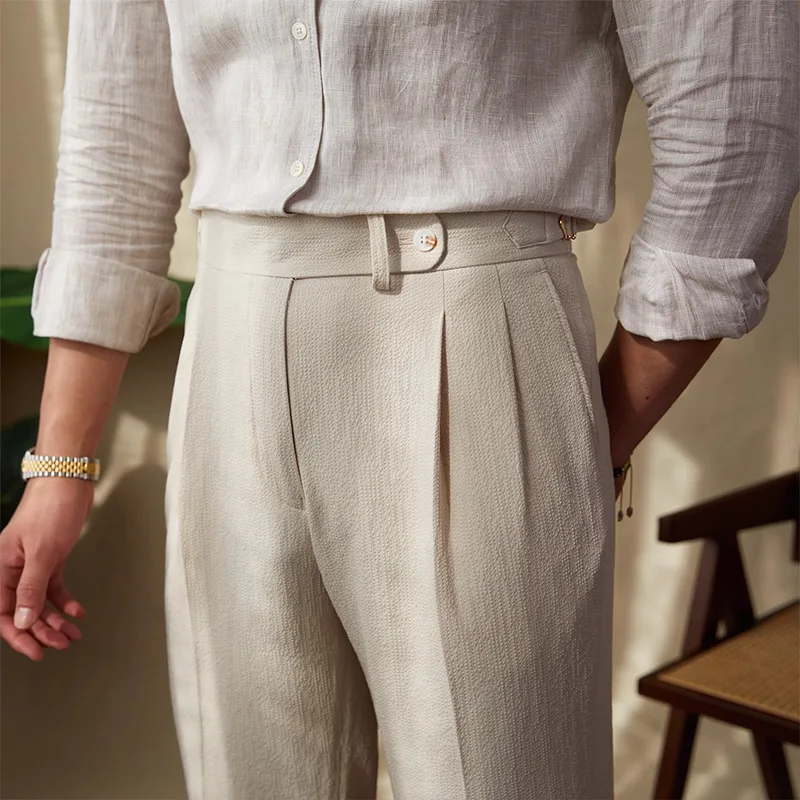 

2026 Gentleman's Summer Light and Breathable Seersucker Neapolitan High-waisted Pants Gentleman Versatile Casual Trousers Men