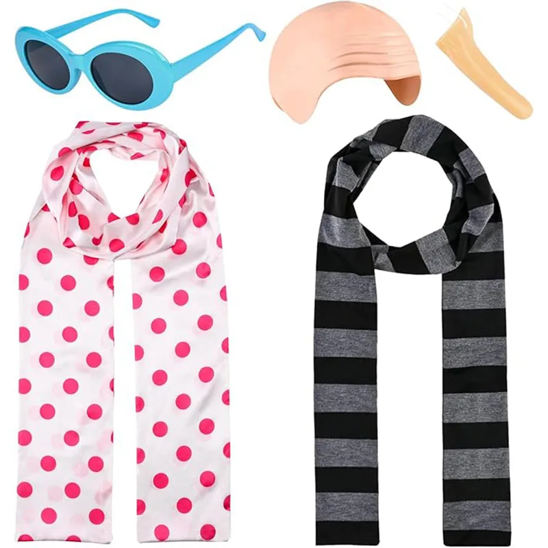 Women Ladies Retro Polka Dot Scarf Glasses Cosplay Costume Accessories Disco 1950s Fancy Dress Halloween Carnival Party Outfit