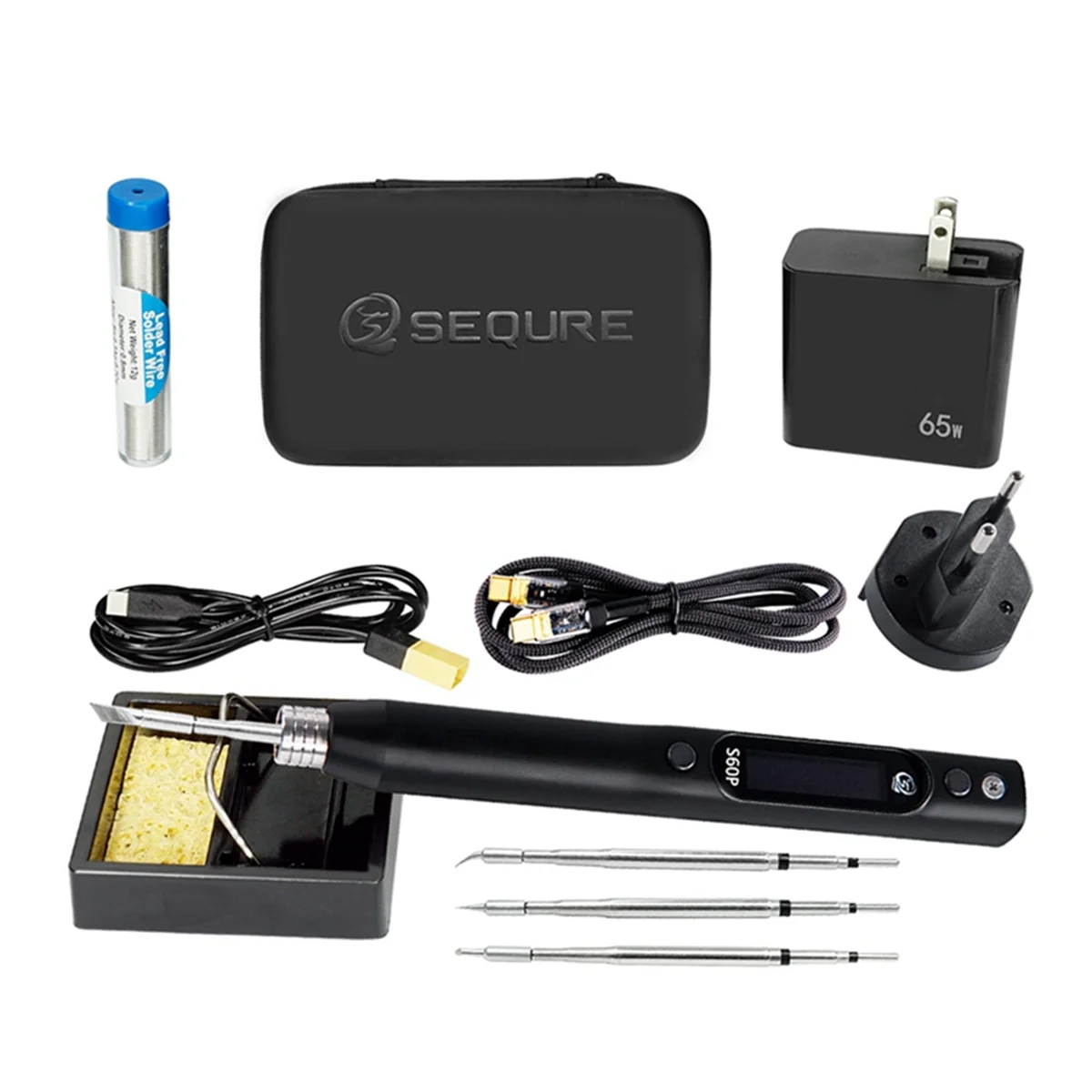 

SEQURE S60P Soldering Iron Set Support PD QC DC PPS Power Supply Iron Tip Set Compatible with C210 Solder Tip EU Plug