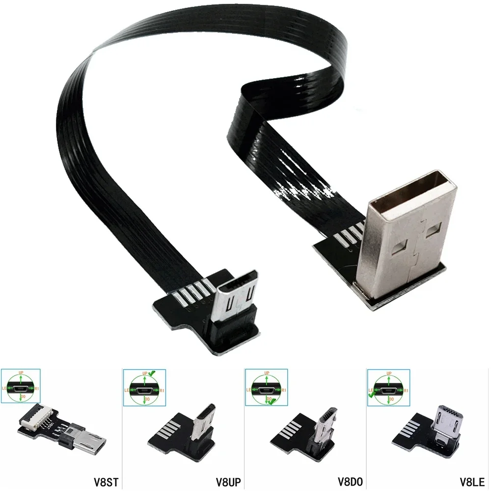 

Super Flat Flexible FPC Micro USB Cable USB 90° Rectangular Data Sync and Charge to Micro USB Left Extender Lead 0.2