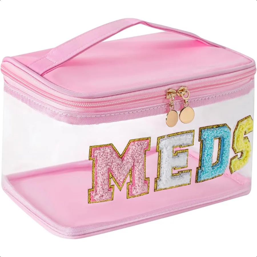 

Chenille Letter Clear Medicine Makeup Bag Large Size Waterproof Nylon Cosmetic Toiletry Storage bag with Top Handle Transparent