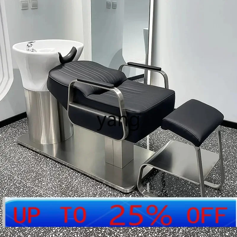 

LTT barber shop shampoo bed, ceramic deep basin, semi-reclining stainless steel flushing bed, special for hair salon