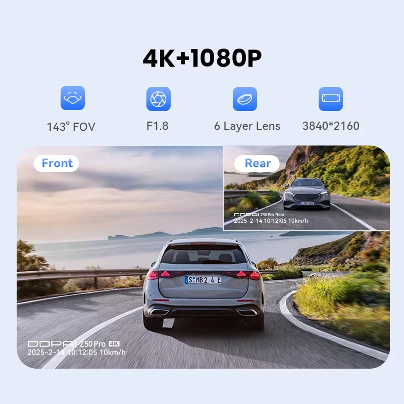 DDPAI Z50 Pro 4K Car Dash Cam Dual Channel DVR 3'' IPS Screen Built-in GPS WiFi ADAS Night Vision 24H Parking Monitor