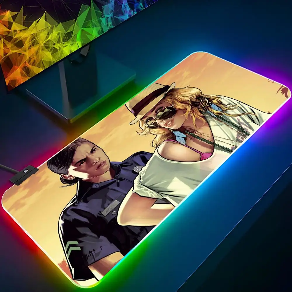 Grand Theft Auto GTA Tappetino Kawaii Mouse Pad Laptop Mat Gaming Rgb Mousepad Backlit Keyboard Gamer Girl Table Pads Deskpad