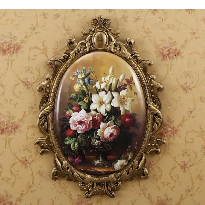 European Wall Hanging Flower Pattern Resin Painted Background Decoration Metope Ornaments American Pendant Rustic Home Decor
