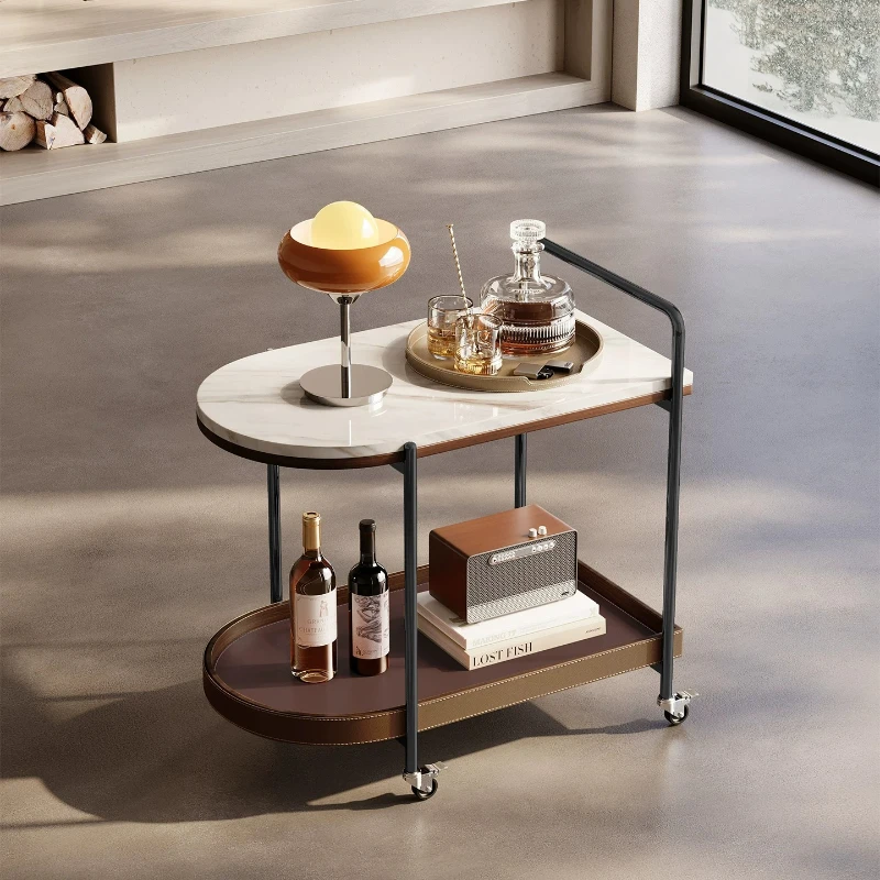 Yjq modern simple natural luxury stone marble coffee table movable side few trolley living room rack