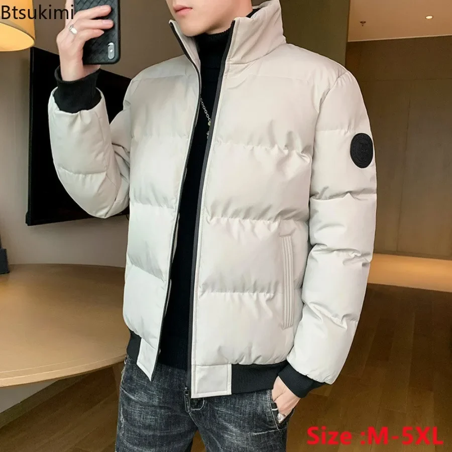 2024 Men\'s Thick Warm Parkas Autumn Winter Solid Cotton Jacket Coat Stand Collar Thicken Short Parkas Men Winter Coat Parkas 5XL