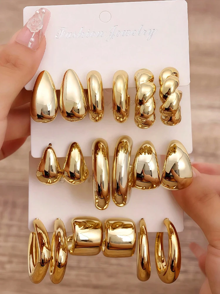 18 Teile/satz Mode Wasser Tropfen Ohrring Für Frauen Vintage Übertrieben Geometrische Twist Creolen Personalisierte Schmuck Geschenke Neue