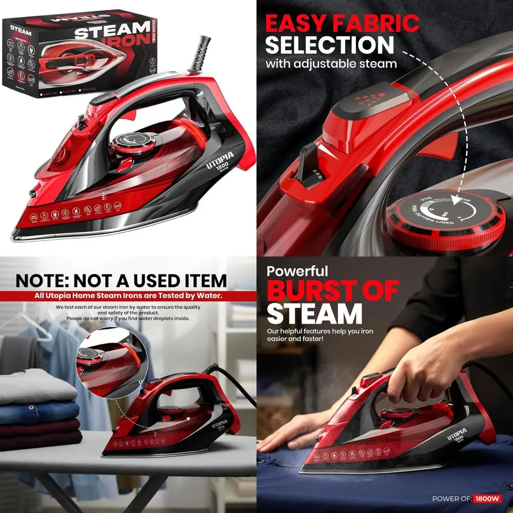 

Паровой утюг с антипригарным покрытием, 1800 Вт, с автоотключением, регулировкой температуры и пара, функцией самоочистки, шнур 2,4 м (черный/красный)