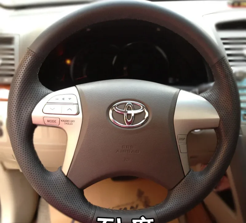 

Сшитый вручную замшевый чехол на руль автомобиля из углеродного волокна, чехол на руль автомобиля для Toyota Camry Highlander, интерьерные автоаксессуары