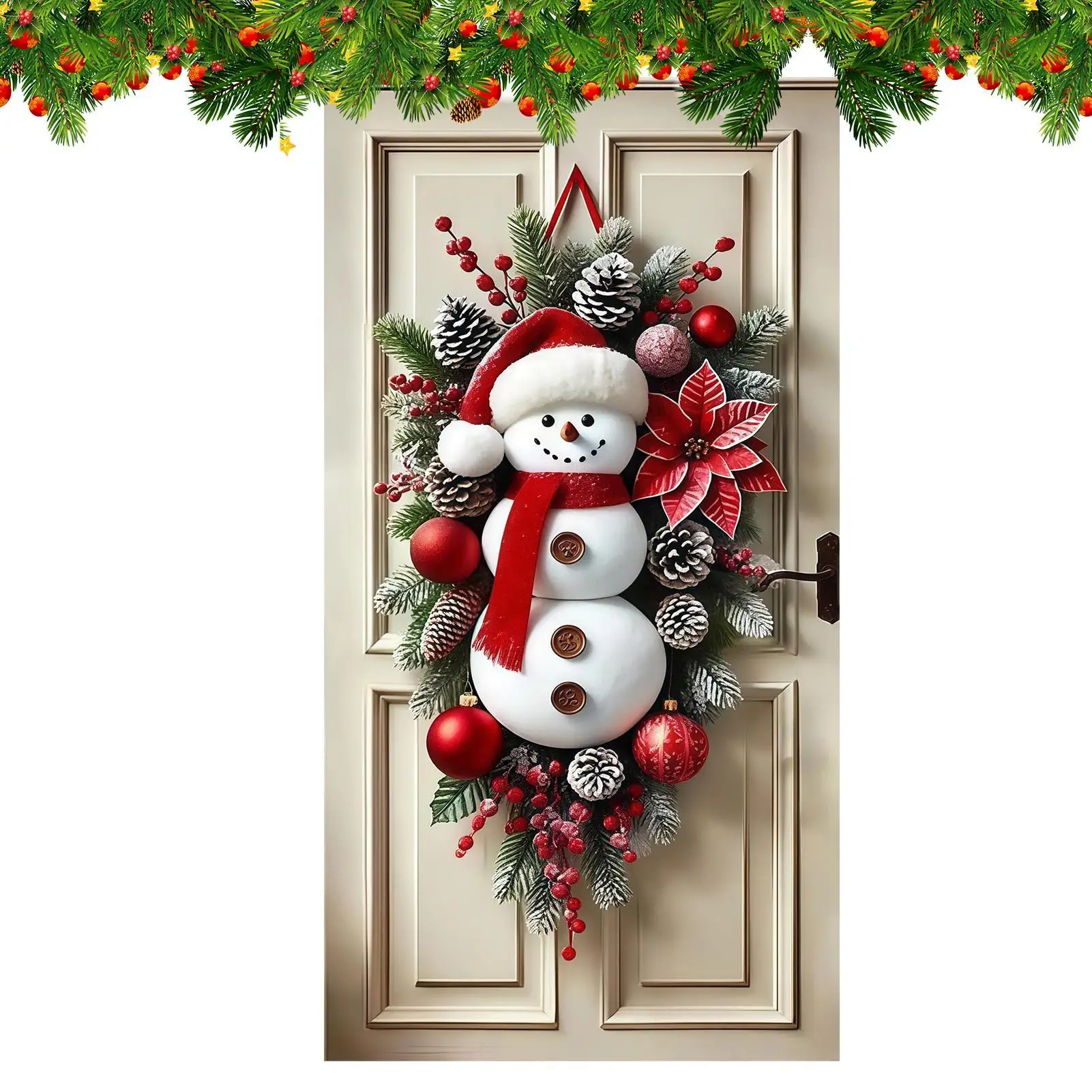 2025 Weihnachts-Türdekoration, Schneemann, niedliche Heimdekoration, Weihnachts-Türbanner, große Ornamente für drinnen und draußen, Wand, Wohnzimmer, Pati – Detail 2