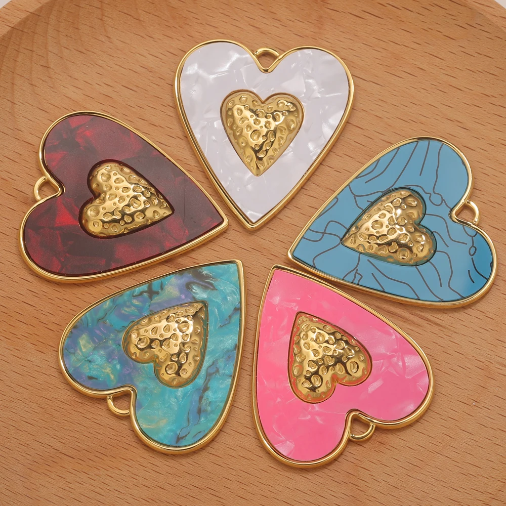 1 Pcs Stainless Steel Resin Heart Jewelry Charms Gold Plated for DIY Jewelry Making Necklace Bracelet Craft Material Wholesale image 4