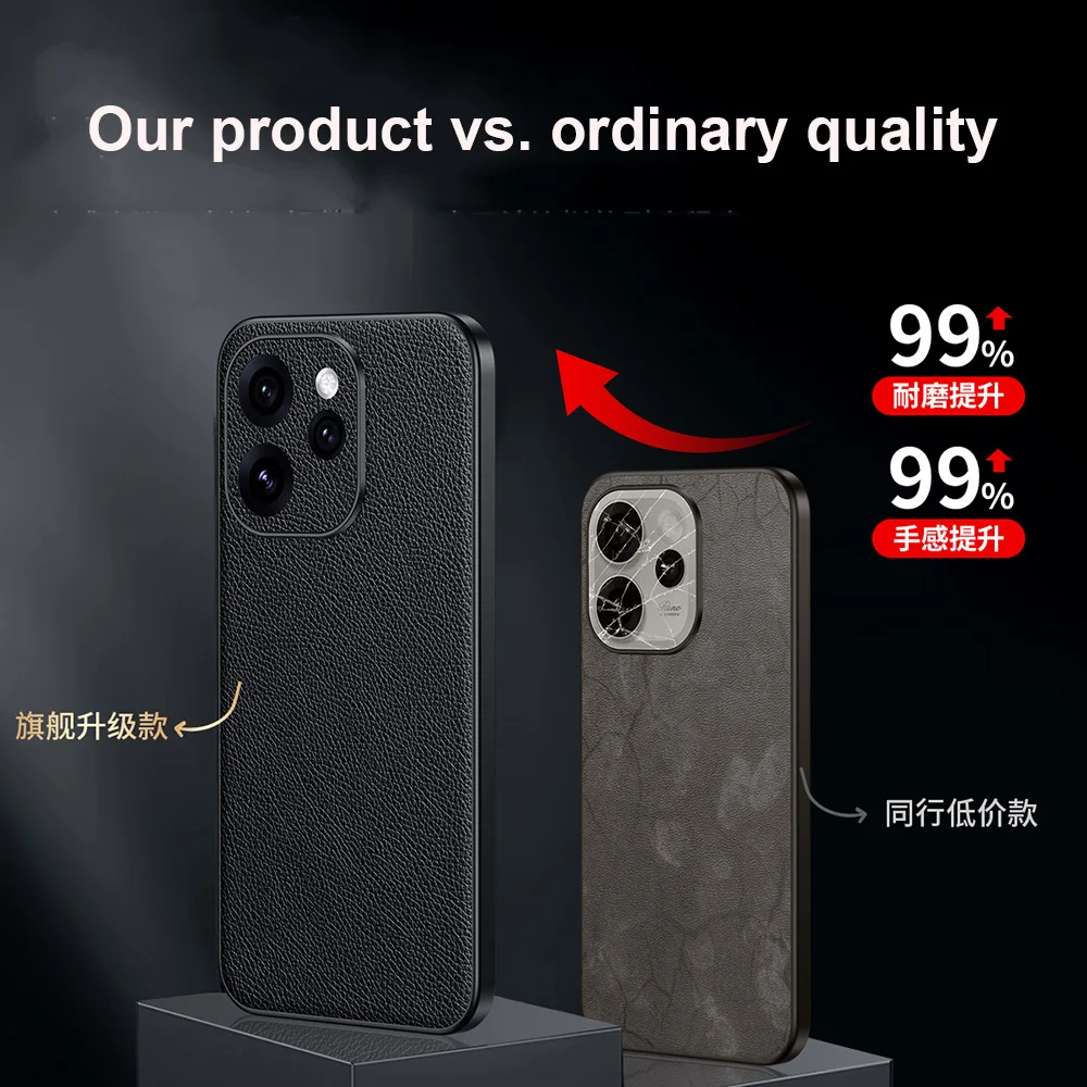 حافظة جلدية أصلية فاخرة مع نمط ليتشي من البولي يوريثان الحراري والكمبيوتر الشخصي غطاء هجين لهاتف Reno15 Pro ممن لهم رينو 15 حافظة هاتف Skin Funda