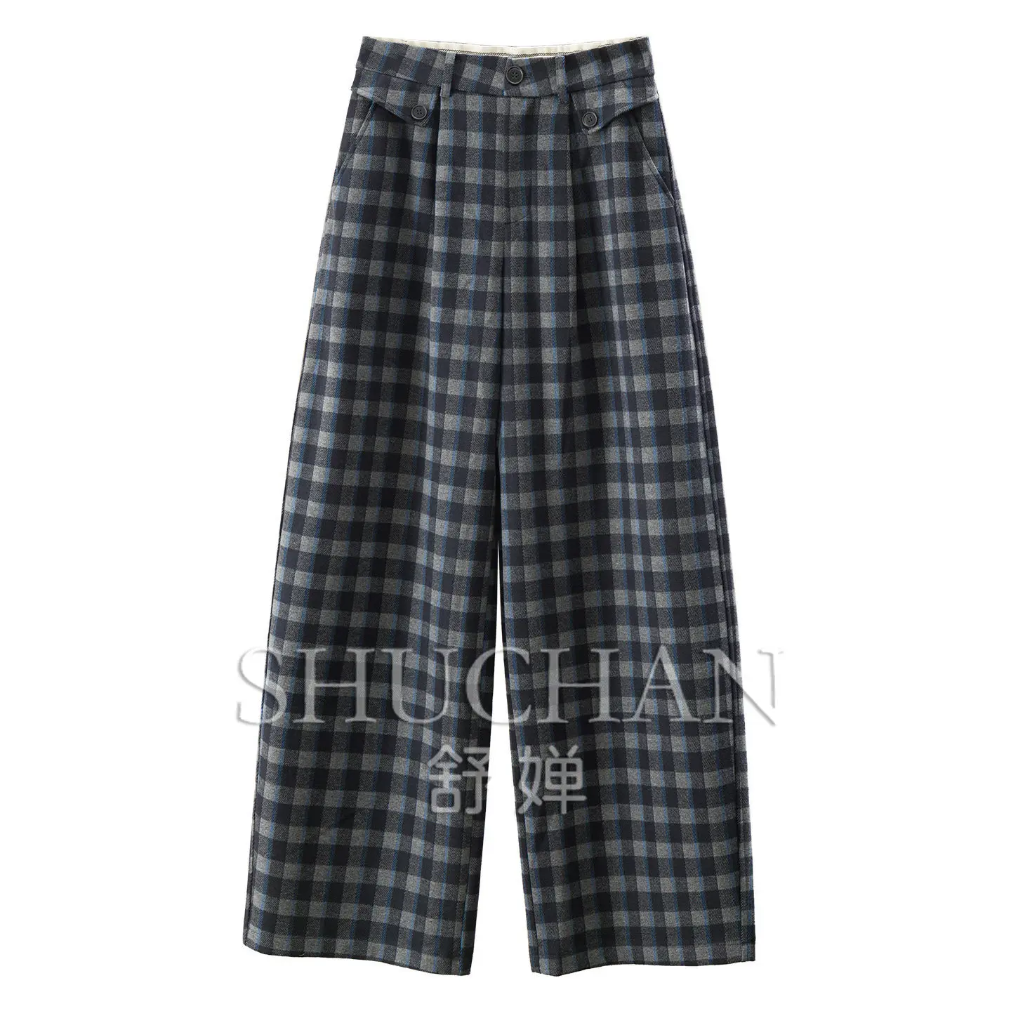 Thick Pants Autumn Winter Retro Cabinet High Waist with Wool Plaid Woolen Sickle Pants Women's F212