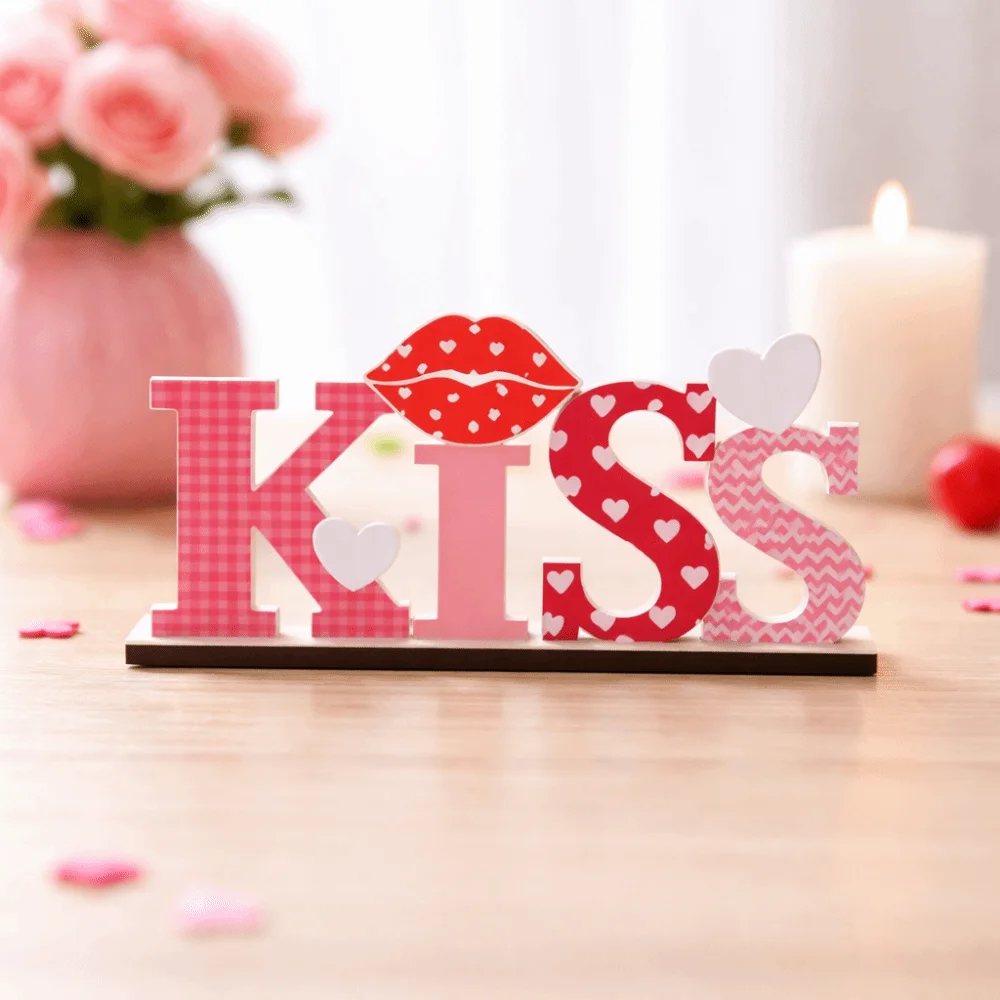 

LOVE KISS Love Wood Knot Ornament Lip Love Heart Pink Red Valentine Day Wooden Decorations Handmade Wooden Art Craft